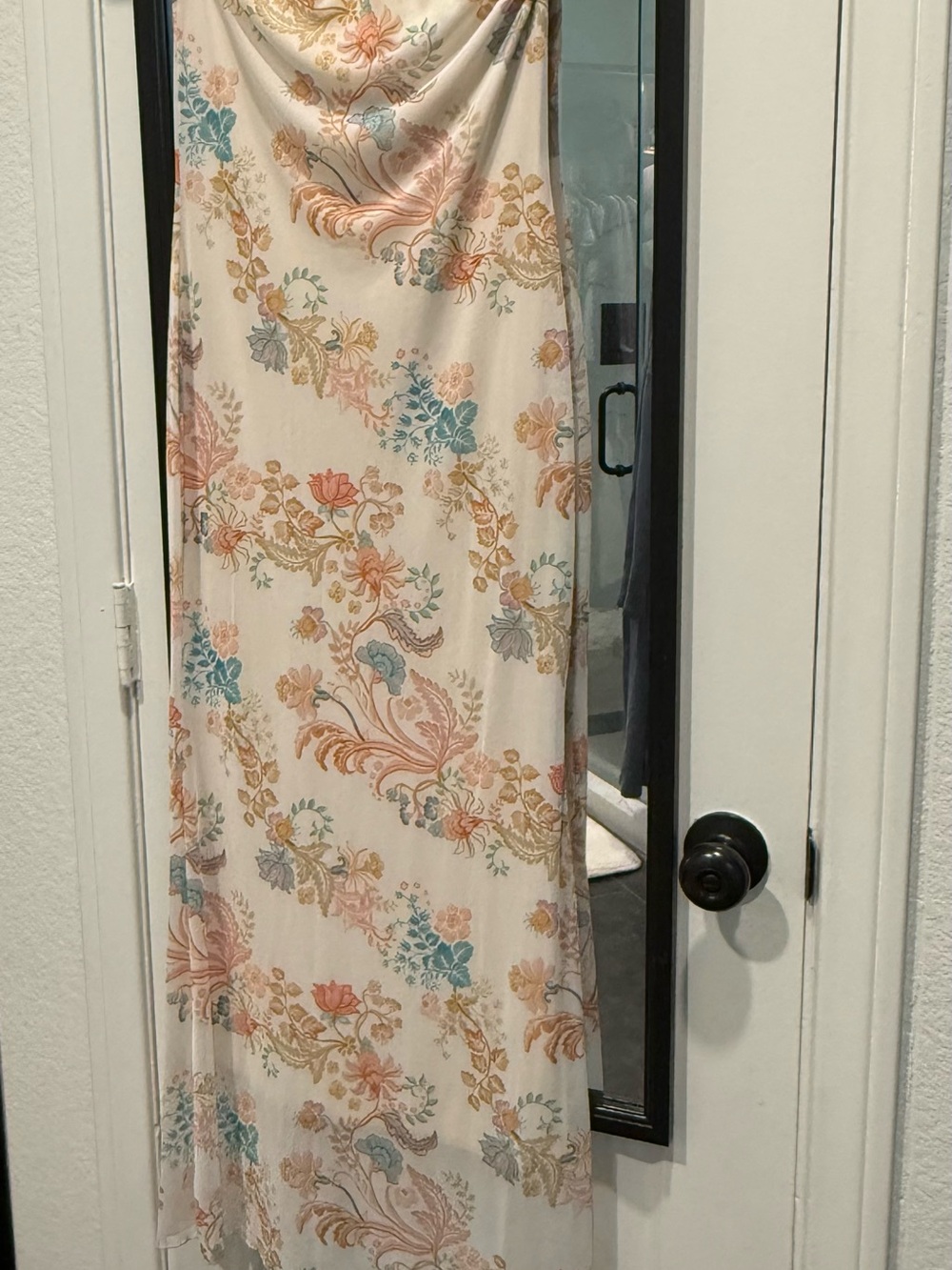 Women's Floral Strapless Maxi Dress — Cream with Pastel Floral Print